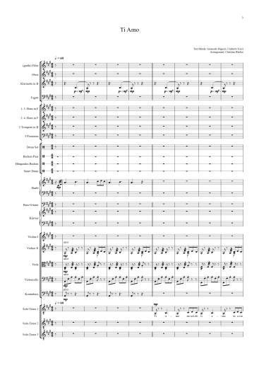 Orchester-Arrangement Ti Amo, The Italian Tenors, Noten für Orchester, Orchester-Partitur, für Orchester arrangiert, Orchester Partitur