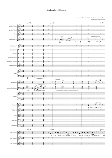 Orchester-Arrangement Arrivederci Roma, The Italian Tenors, Noten für Orchester, Orchester-Partitur, für Orchester arrangiert, Orchester Partitur